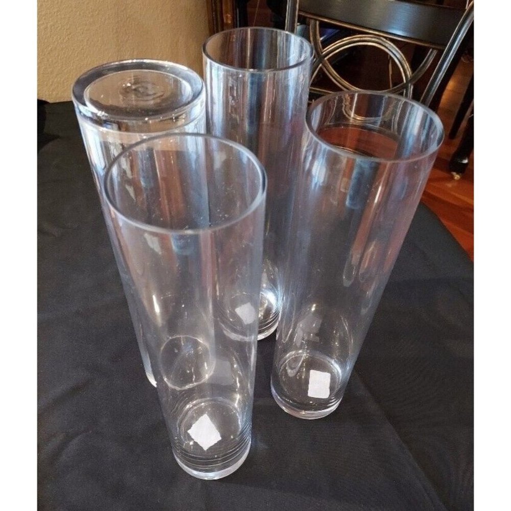 12 - Hand Blown, Clear Glass Cylinder Vases. 16" high x 4" diameter.  One Case.